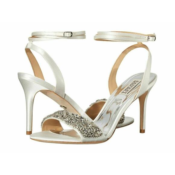 Badgley Mischka Women's Jen Ankle Strap Sandal White Satin MP5317 Size 10 NIB📦 - Picture 1 of 12
